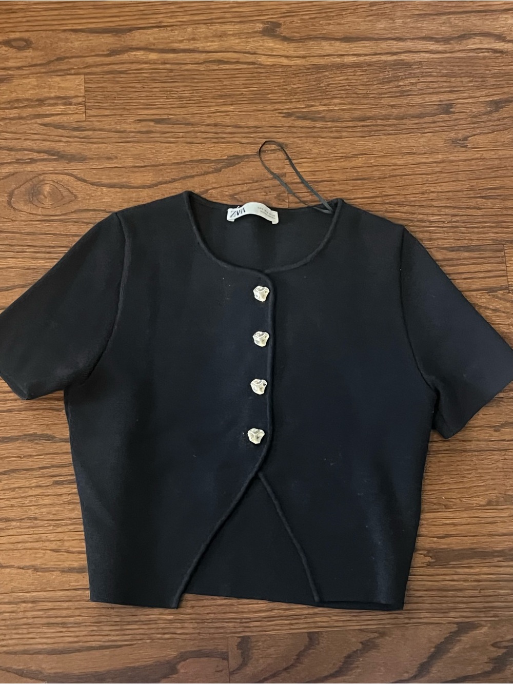 Zara Black Cropped Short-Sleeve Cardigan with Decorative Buttons